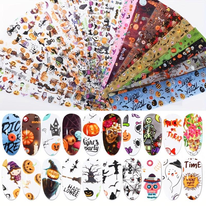 50pcs Halloween Nail Foil Transfer Stickers Starry Sky Self Adhesive Decals