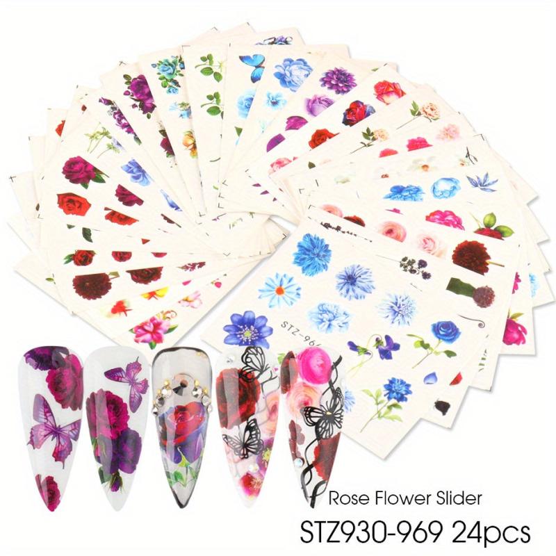 24 Sheets Summer Flower Nail Art Stickers Self Adhesive Decals