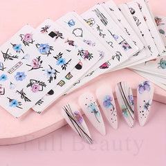 24 Sheets Summer Flower Nail Art Stickers Self Adhesive Decals