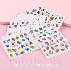 24 Sheets Summer Flower Nail Art Stickers Self Adhesive Decals