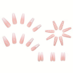 24 pcs Gradient Coffin Press On Nails with Love Designs and Rhinestones