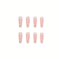 24 pcs Gradient Coffin Press On Nails with Love Designs and Rhinestones