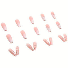 24 pcs Gradient Coffin Press On Nails with Love Designs and Rhinestones