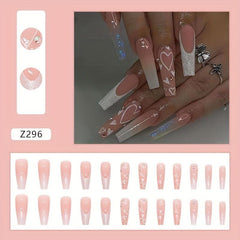 24 pcs Gradient Coffin Press On Nails with Love Designs and Rhinestones