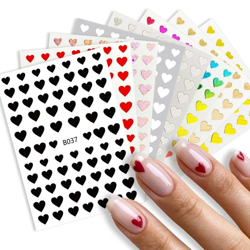 Heart Love Nail Art Stickers Decals 3D Self Adhesive Holographic Stars Decals
