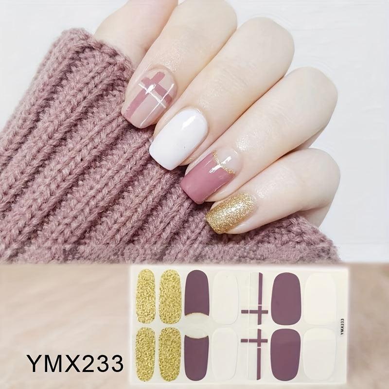 Glitter Nail Polish Stickers Strips with Glitter Powder Designs