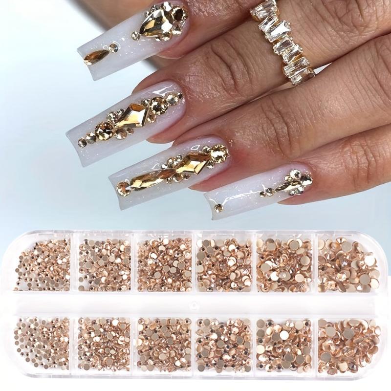 Golden Champagne Rhinestones For Nails Hotfix Glass Jewelry DIY