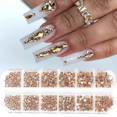 Golden Champagne Rhinestones For Nails Hotfix Glass Jewelry DIY