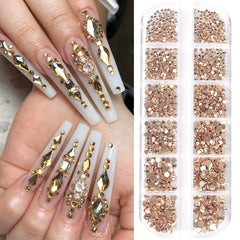 Golden Champagne Rhinestones For Nails Hotfix Glass Jewelry DIY