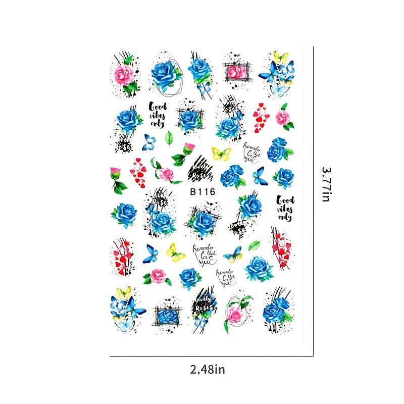 Colorful Flowers 3D Butterfly Spring Floral Theme Acrylic Nails DIY Set