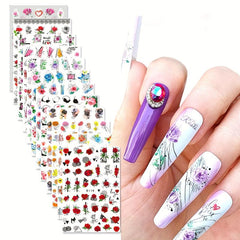 Colorful Flowers 3D Butterfly Spring Floral Theme Acrylic Nails DIY Set