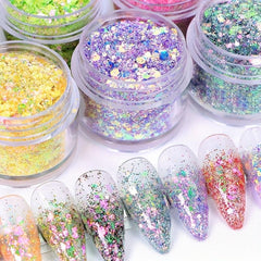 Shimmering Hexagon Glitter Nail Powder with Sequins