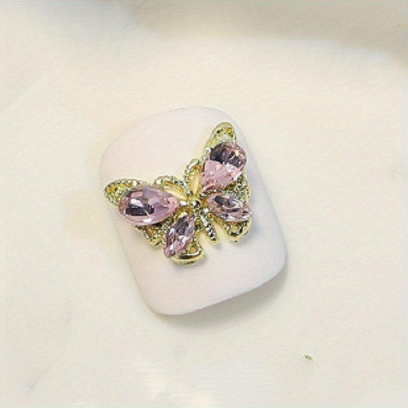 Butterfly Nail Charms with Aurora Zircon and Rhinestones 3D Nail Jewelry