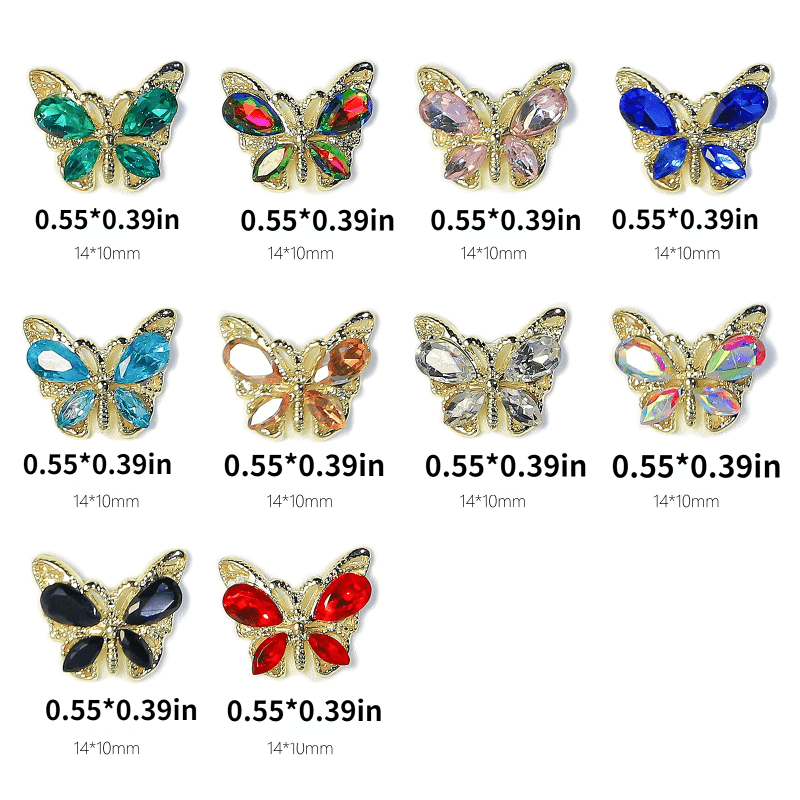 Butterfly Nail Charms with Aurora Zircon and Rhinestones 3D Nail Jewelry