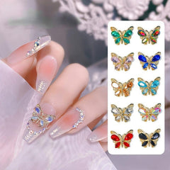 Butterfly Nail Charms with Aurora Zircon and Rhinestones 3D Nail Jewelry