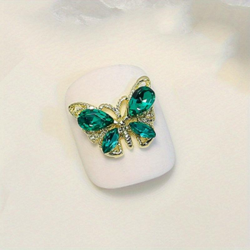 Butterfly Nail Charms with Aurora Zircon and Rhinestones 3D Nail Jewelry