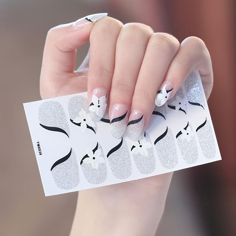 Glitter Nail Polish Stickers Self Adhesive Decal Strips Women Girls DIY Craft