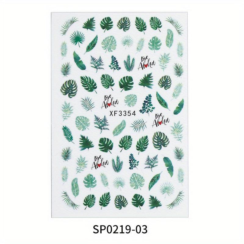 Nail Stickers Lucky Four Leaf Clover Cactus Flower Self Adhesive