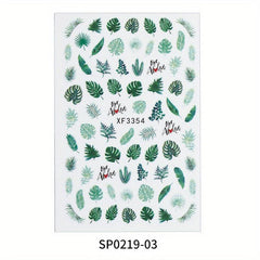 Nail Stickers Lucky Four Leaf Clover Cactus Flower Self Adhesive