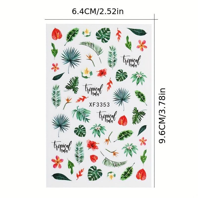 Nail Stickers Lucky Four Leaf Clover Cactus Flower Self Adhesive