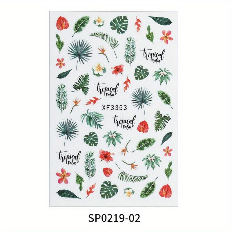 Nail Stickers Lucky Four Leaf Clover Cactus Flower Self Adhesive