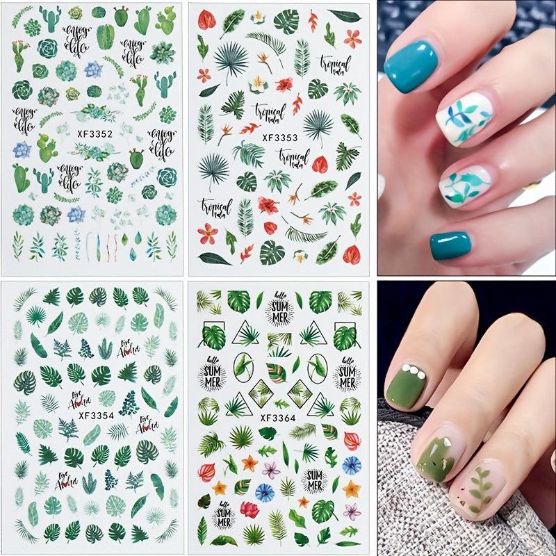 Nail Stickers Lucky Four Leaf Clover Cactus Flower Self Adhesive