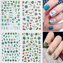 Nail Stickers Lucky Four Leaf Clover Cactus Flower Self Adhesive