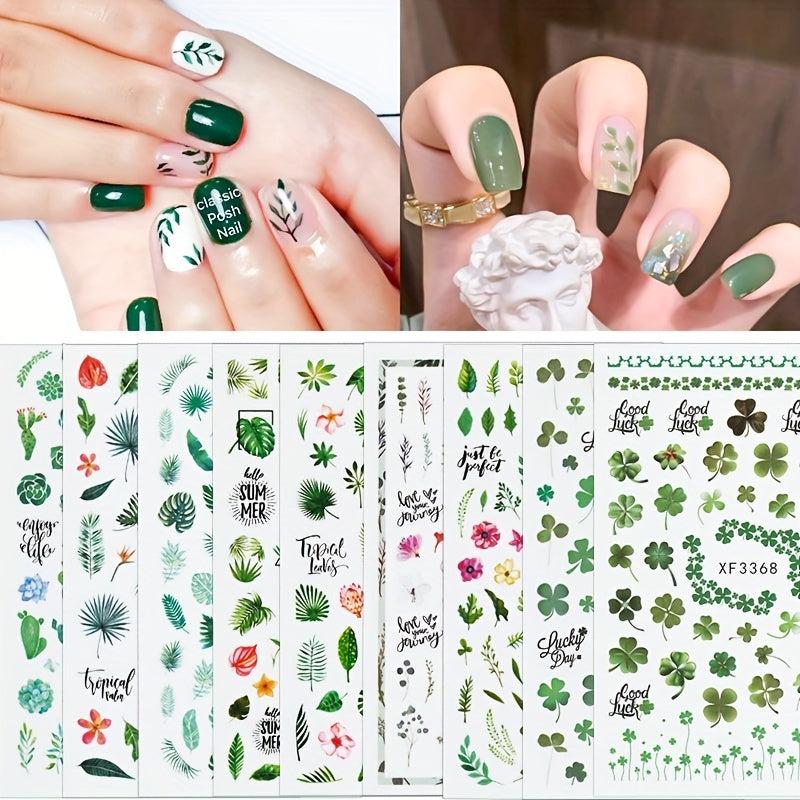 Nail Stickers Lucky Four Leaf Clover Cactus Flower Self Adhesive