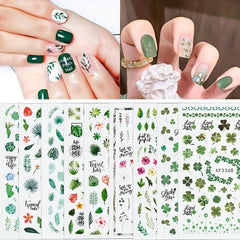 Nail Stickers Lucky Four Leaf Clover Cactus Flower Self Adhesive