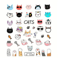 Cat Nail Art Sticker Transfer Sliders Adhesive Paw Decals DIY