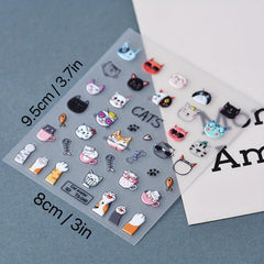Cat Nail Art Sticker Transfer Sliders Adhesive Paw Decals DIY