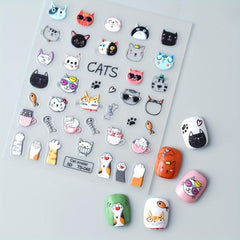 Cat Nail Art Sticker Transfer Sliders Adhesive Paw Decals DIY