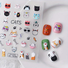 Cat Nail Art Sticker Transfer Sliders Adhesive Paw Decals DIY