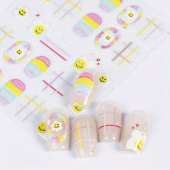3pcs 5D Embossed Nail Art Stickers Sugar Bean Little Man Rainbow Egg Flowers