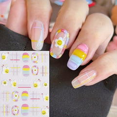 3pcs 5D Embossed Nail Art Stickers Sugar Bean Little Man Rainbow Egg Flowers