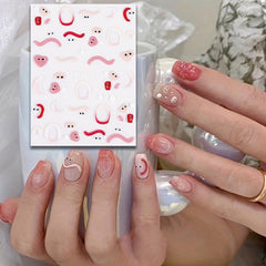3pcs 5D Embossed Nail Art Stickers Sugar Bean Little Man Rainbow Egg Flowers