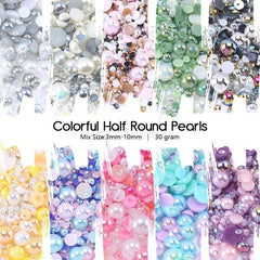 30g Mixed Size Half Pearl Rhinestones for Crafts 3mm 10mm DIY Projects