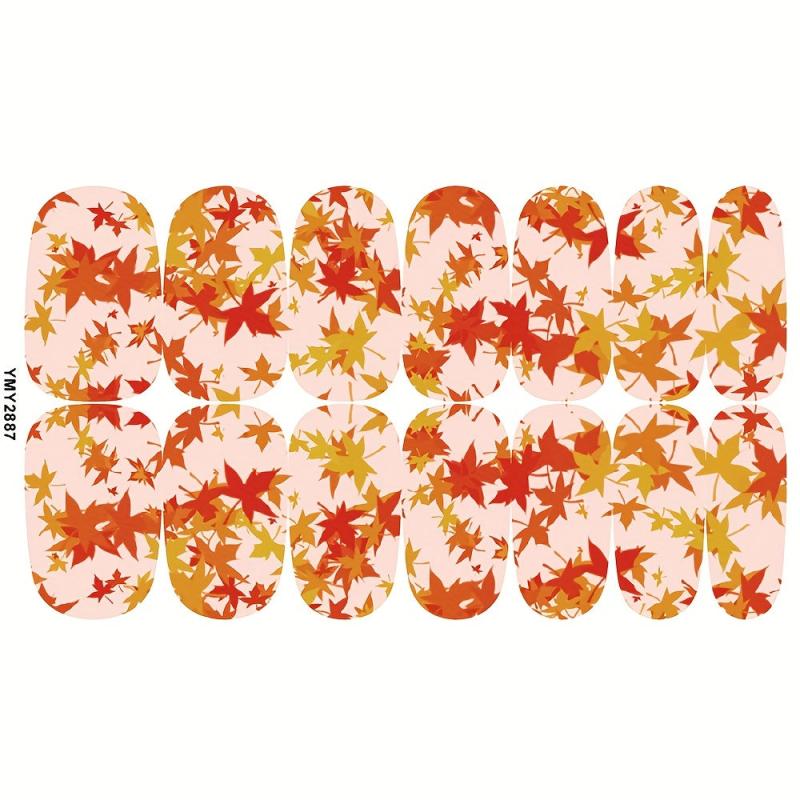 12 Fall Nail Wraps Stickers Maple Leaf Nail Art Decals For Thanksgiving Party