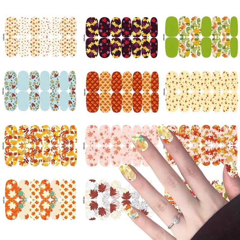 12 Fall Nail Wraps Stickers Maple Leaf Nail Art Decals For Thanksgiving Party