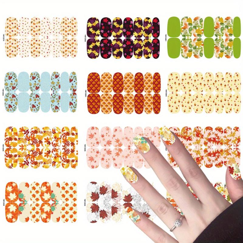 12 Fall Nail Wraps Stickers Maple Leaf Nail Art Decals For Thanksgiving Party