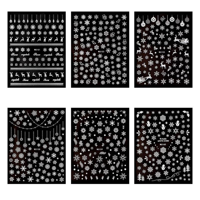 6pcs Christmas Nail Stickers Snowflakes Elk Bell Snowman Nail Art Decals