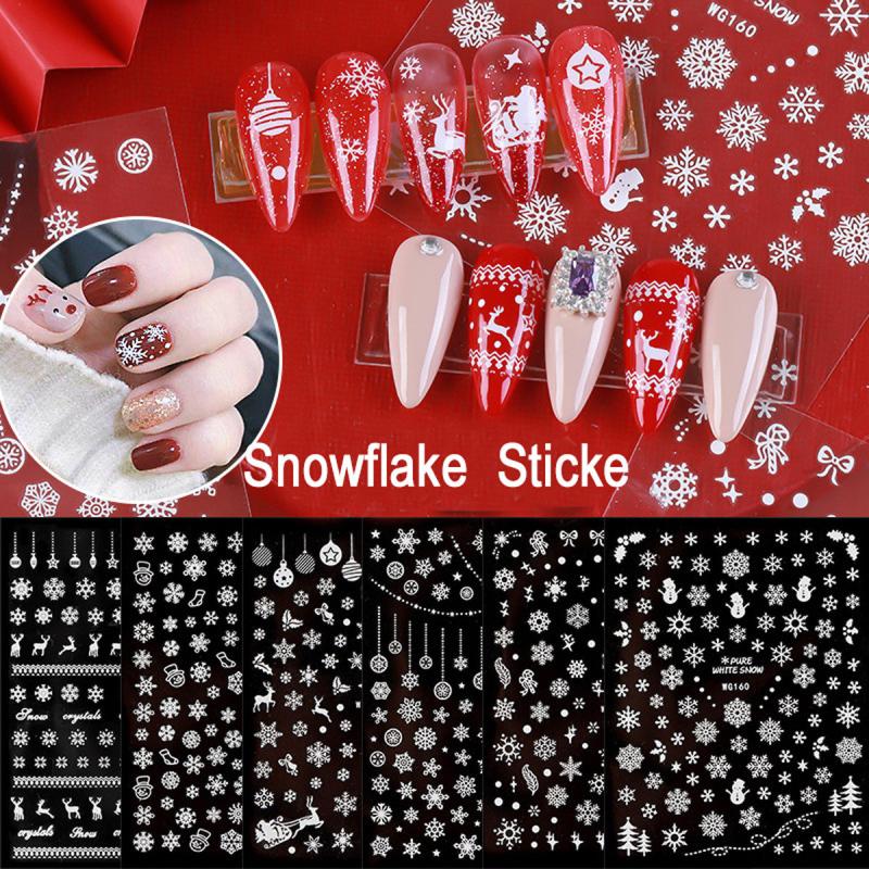 6pcs Christmas Nail Stickers Snowflakes Elk Bell Snowman Nail Art Decals