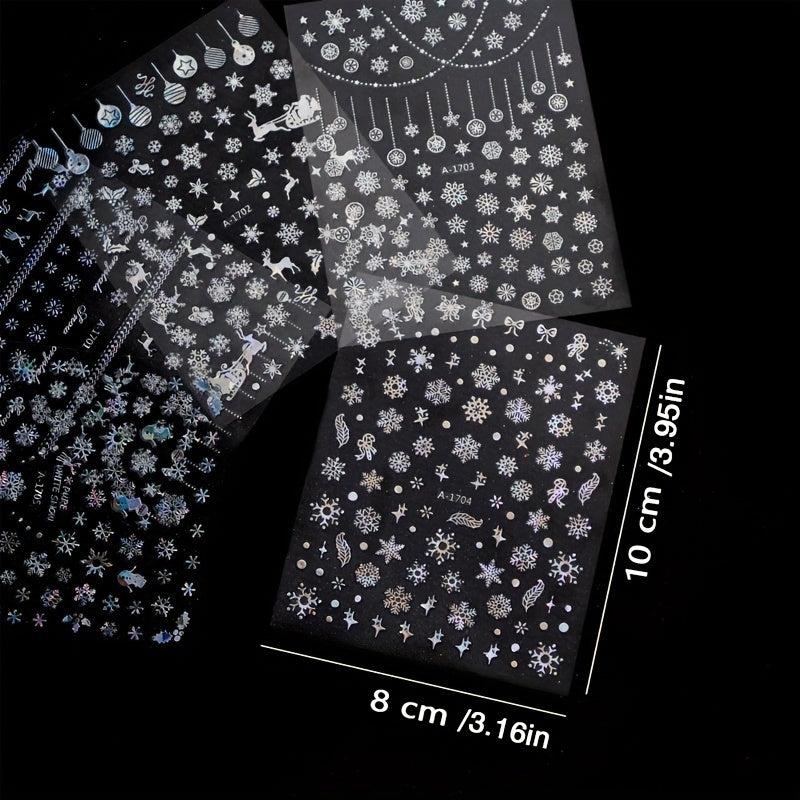 12pcs Christmas Nail Sticker 3D Laser Snowflake Elk Pattern Nail Art Decals