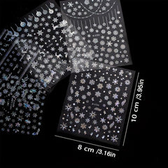 12pcs Christmas Nail Sticker 3D Laser Snowflake Elk Pattern Nail Art Decals