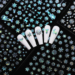 12pcs Christmas Nail Sticker 3D Laser Snowflake Elk Pattern Nail Art Decals