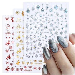 12pcs Christmas Nail Sticker 3D Laser Snowflake Elk Pattern Nail Art Decals