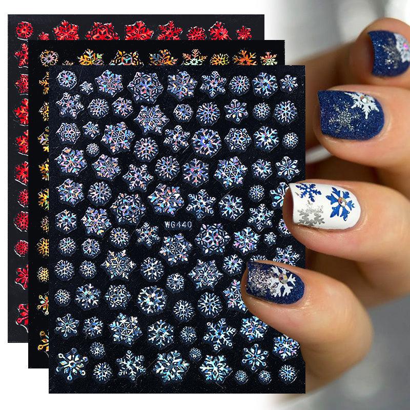 12pcs Christmas Nail Sticker 3D Laser Snowflake Elk Pattern Nail Art Decals