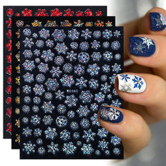 12pcs Christmas Nail Sticker 3D Laser Snowflake Elk Pattern Nail Art Decals