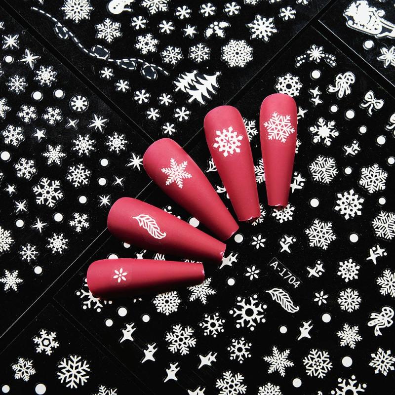 12pcs Christmas Nail Sticker 3D Laser Snowflake Elk Pattern Nail Art Decals