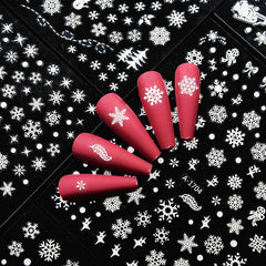 12pcs Christmas Nail Sticker 3D Laser Snowflake Elk Pattern Nail Art Decals